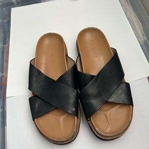 Madewell Black Leather Cross Strap Slides